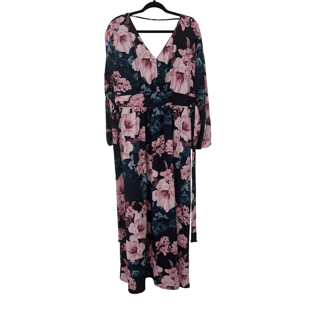 Kensie Floral Maxi Dress Long Sleeve Navy Pink Size 14 Event Wedding Guest